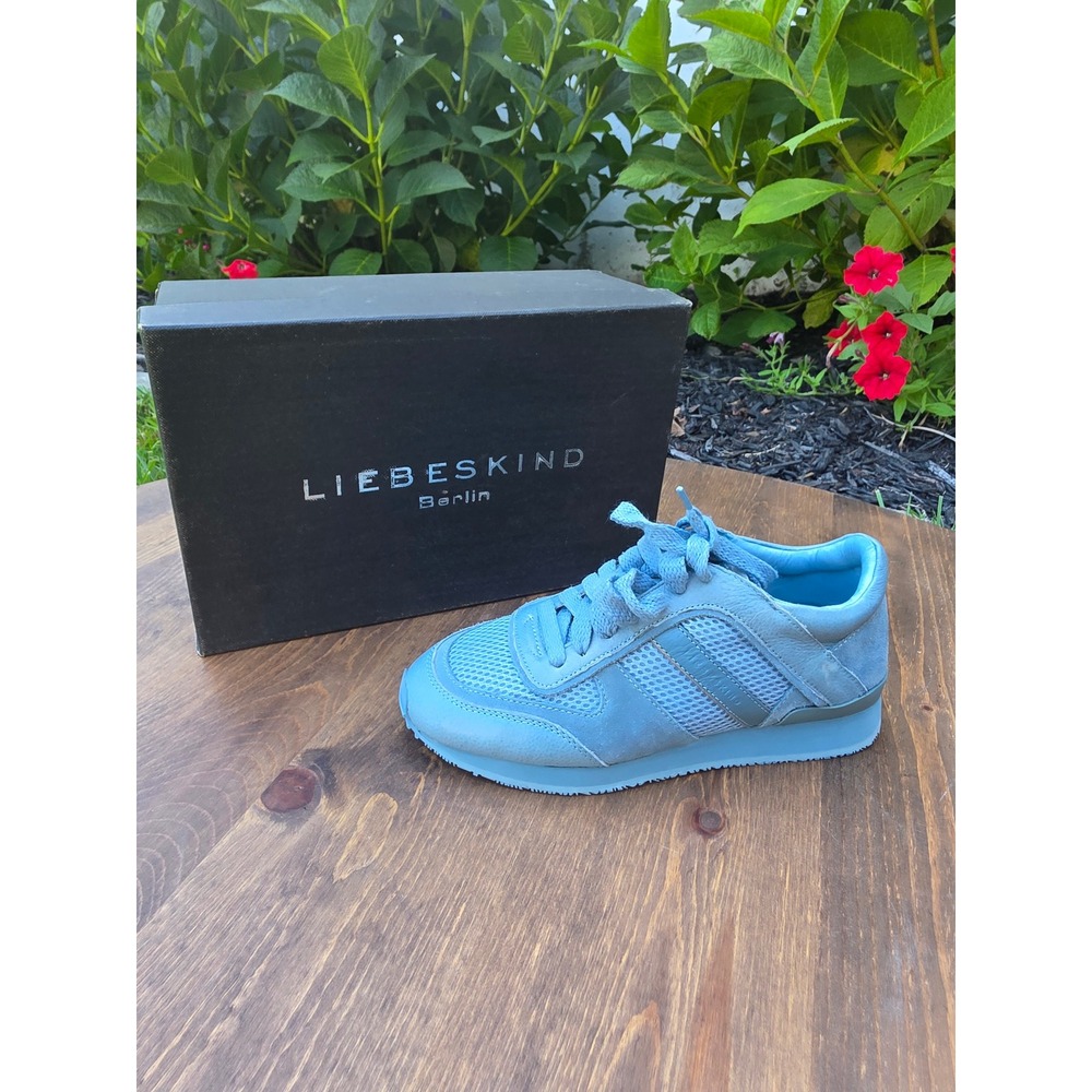 New- Liebeskind Berlin Double Sneakers Light Blue Suede Leather Mesh Size 6
